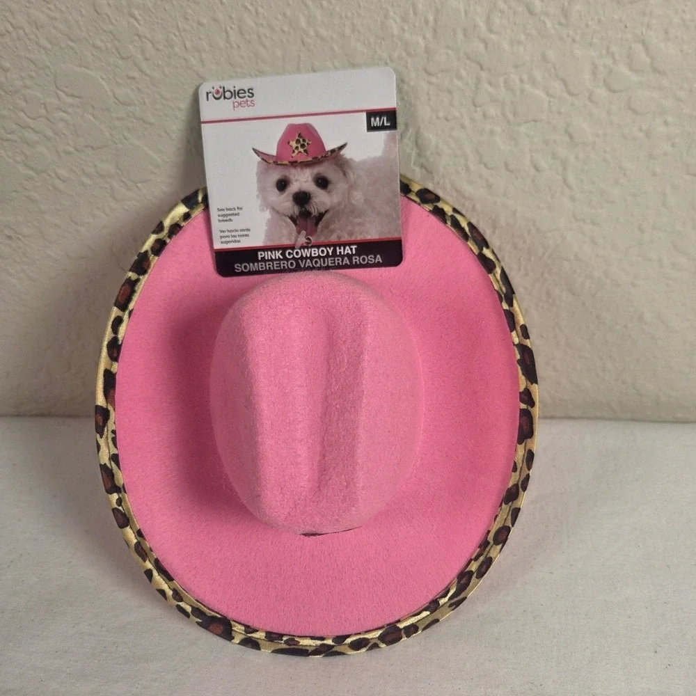 3 Rubies Pets Pink Cowboy Hat Leopard Print Star Dog Costume Accessory ML 202313